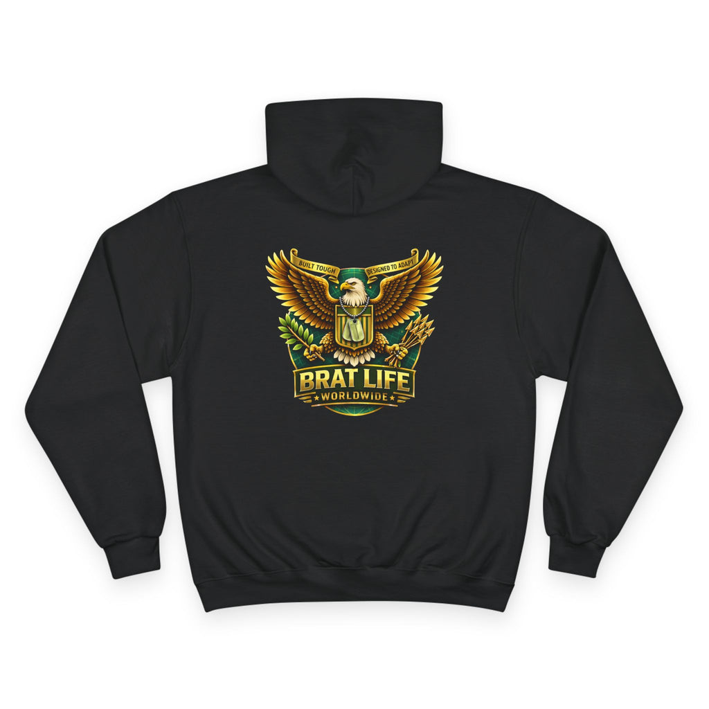 Champion Hoodie with Brat Life Eagle Crest – Streetwear Pullover