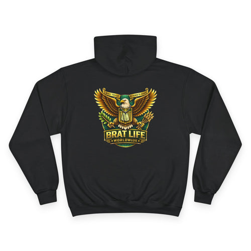 Champion Hoodie with Brat Life Eagle Crest – Streetwear Pullover